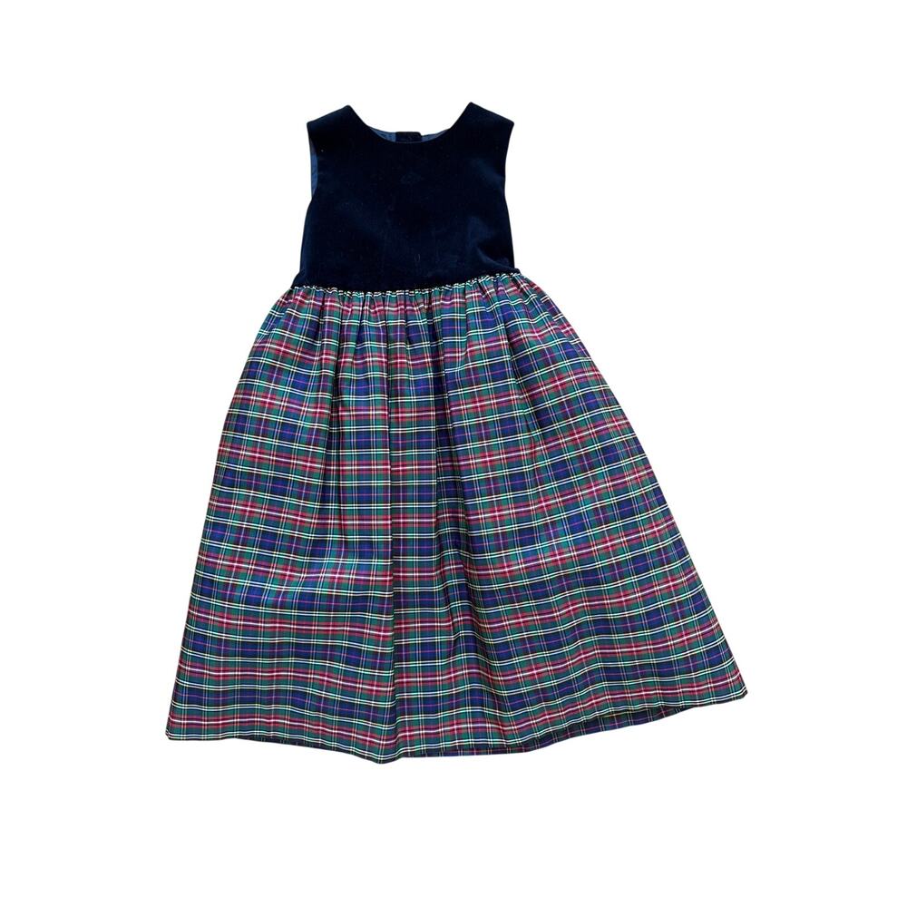 Laura Ashley Girls Tartan Dress in Holiday Plaid and Velvet Size 5 years